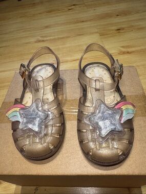 Mini Melissa Glitter Jelly Sandals with Silver Star and Rainbow Accents - Gold